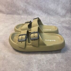 BenSorts EVA Cloud Slides Olive Green Adjustable Buckle Cushion Sandals 35-36